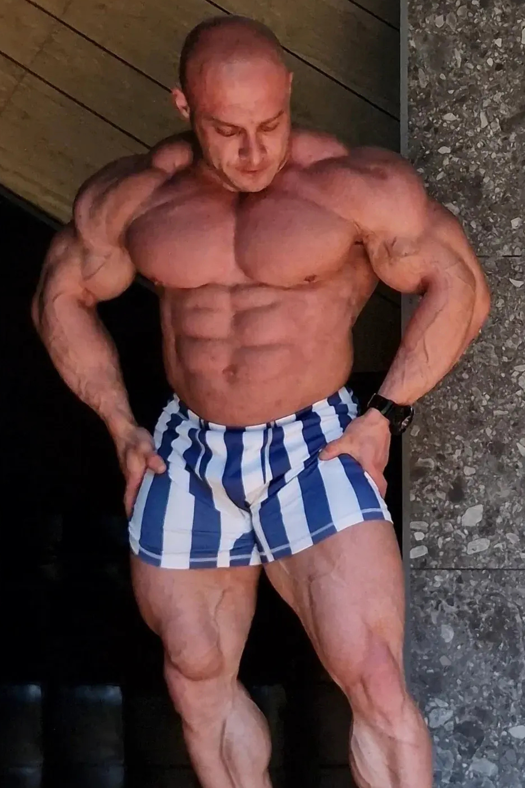 Retro Bodybuilding Shorts - Blue & White