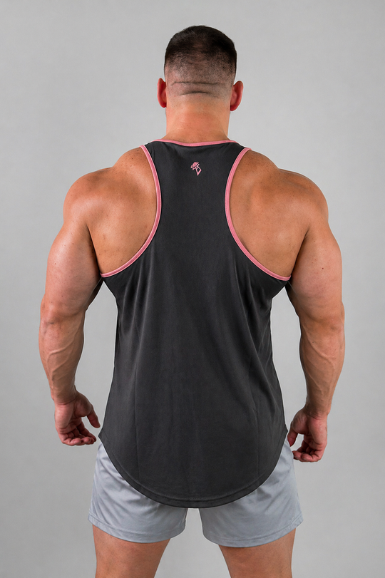 Fast-Dry Bodybuilding Workout Stringer - Gray w/ Pink Trim