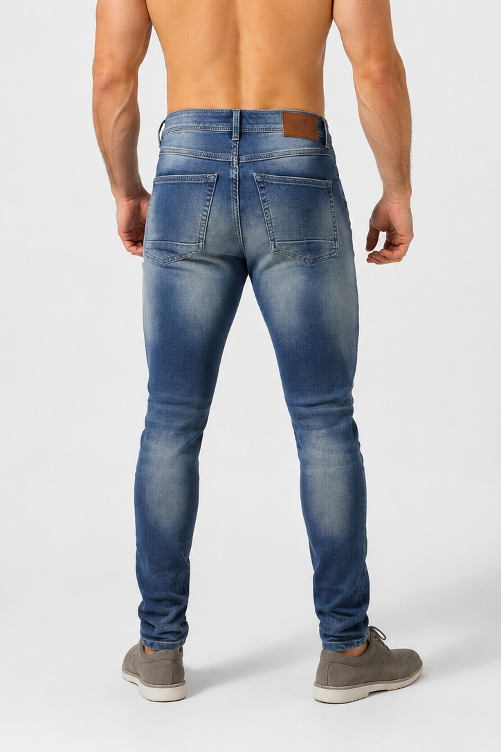 Men's Premium Fitted Stretchy Jeans - Faded Dark Blue