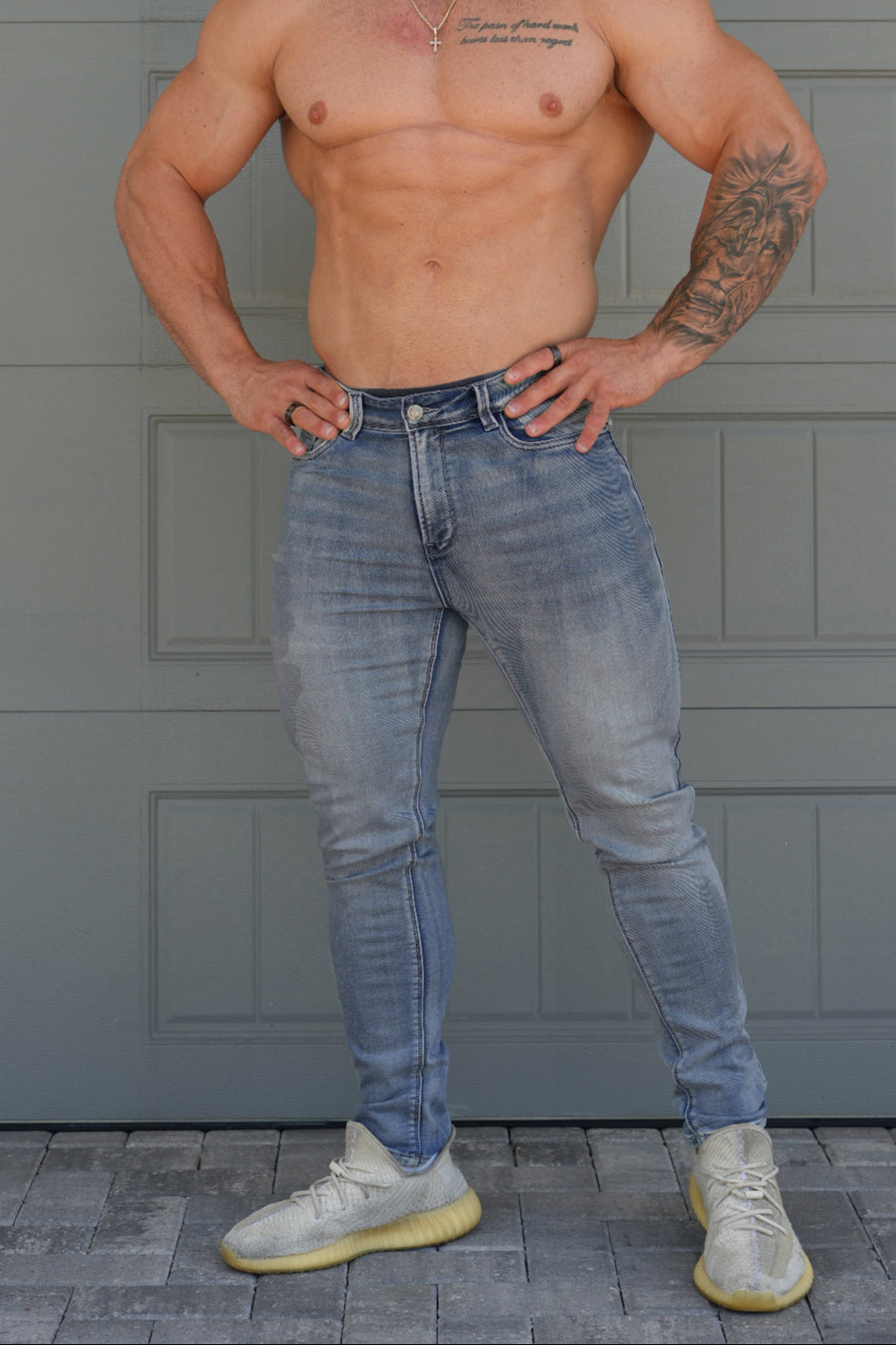 Men's Premium Fitted Stretchy Jeans - Faded Blue