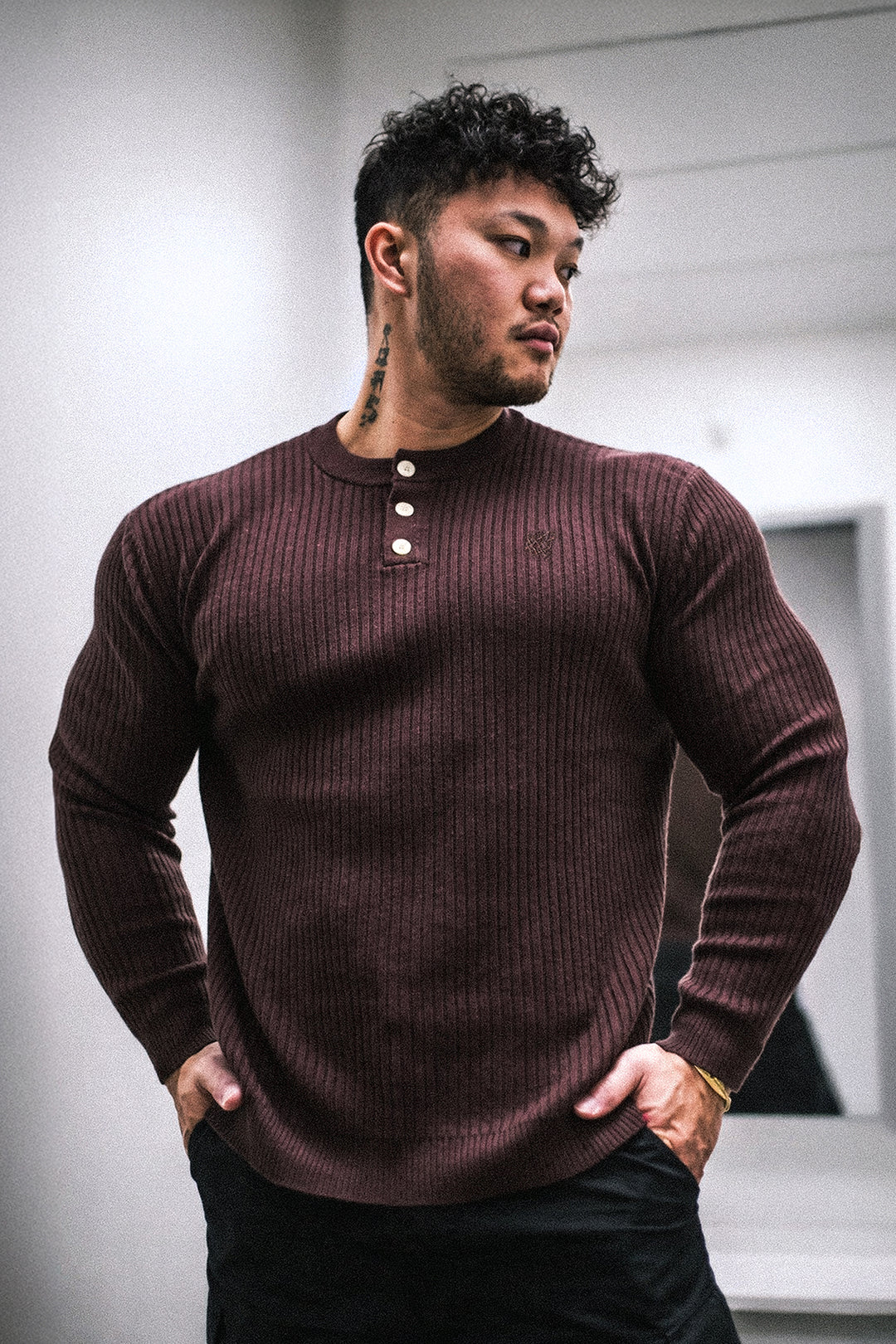 Classic Henley Sweater  - Brown