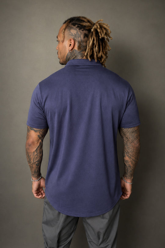 Premium Stretch Button-Up Shirt - Navy Blue