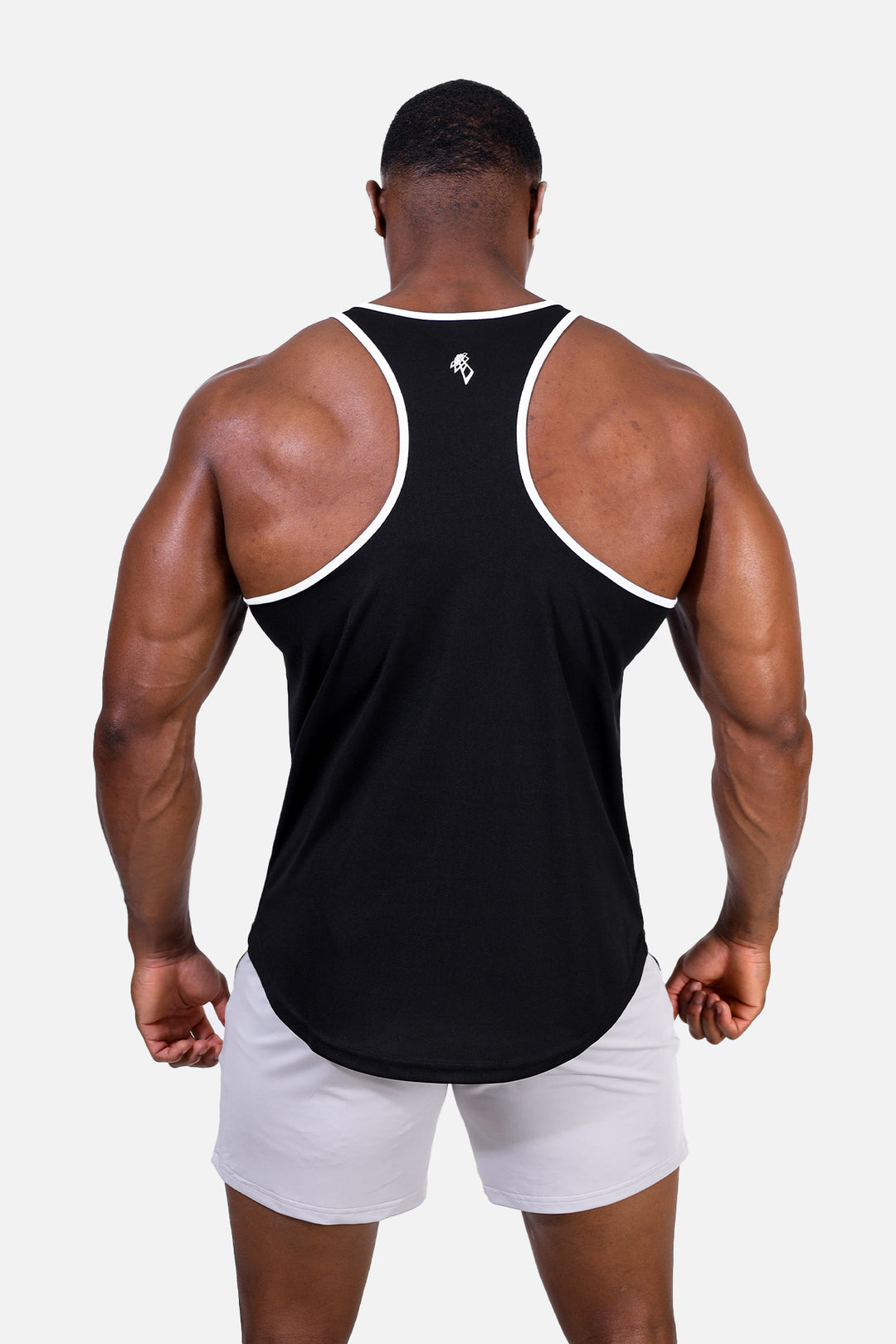 Fast-Dry Bodybuilding Workout Stringer - Black w White Trim
