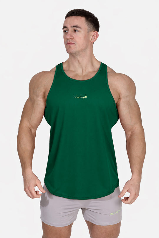 Fast-Dry Bodybuilding Workout Stringer - Green w/ Neon Logo