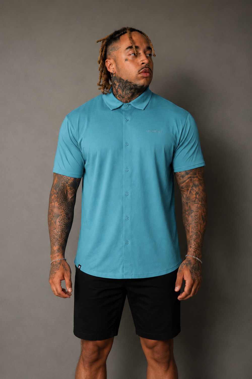Premium Stretch Button-Up Shirt - Light Teal
