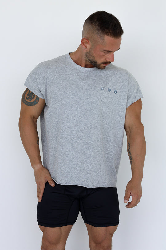 Oversized Raw-Cut Cropped Tee - Heather Gray