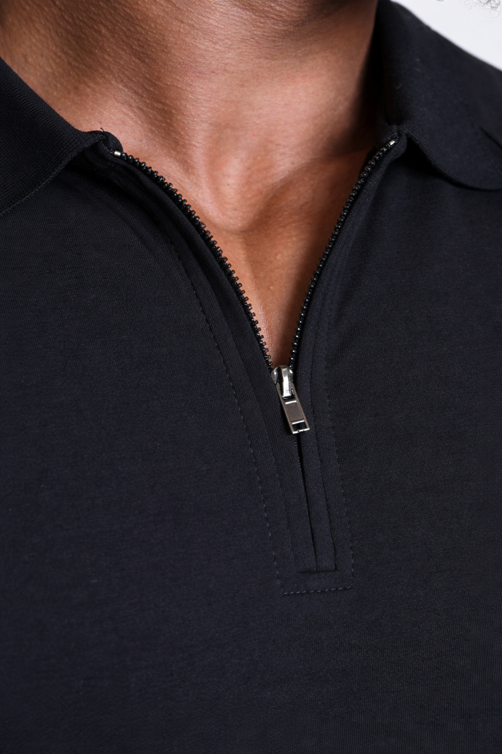 Premium Muscle-Fit Polo Tee w/ Zipper - Black