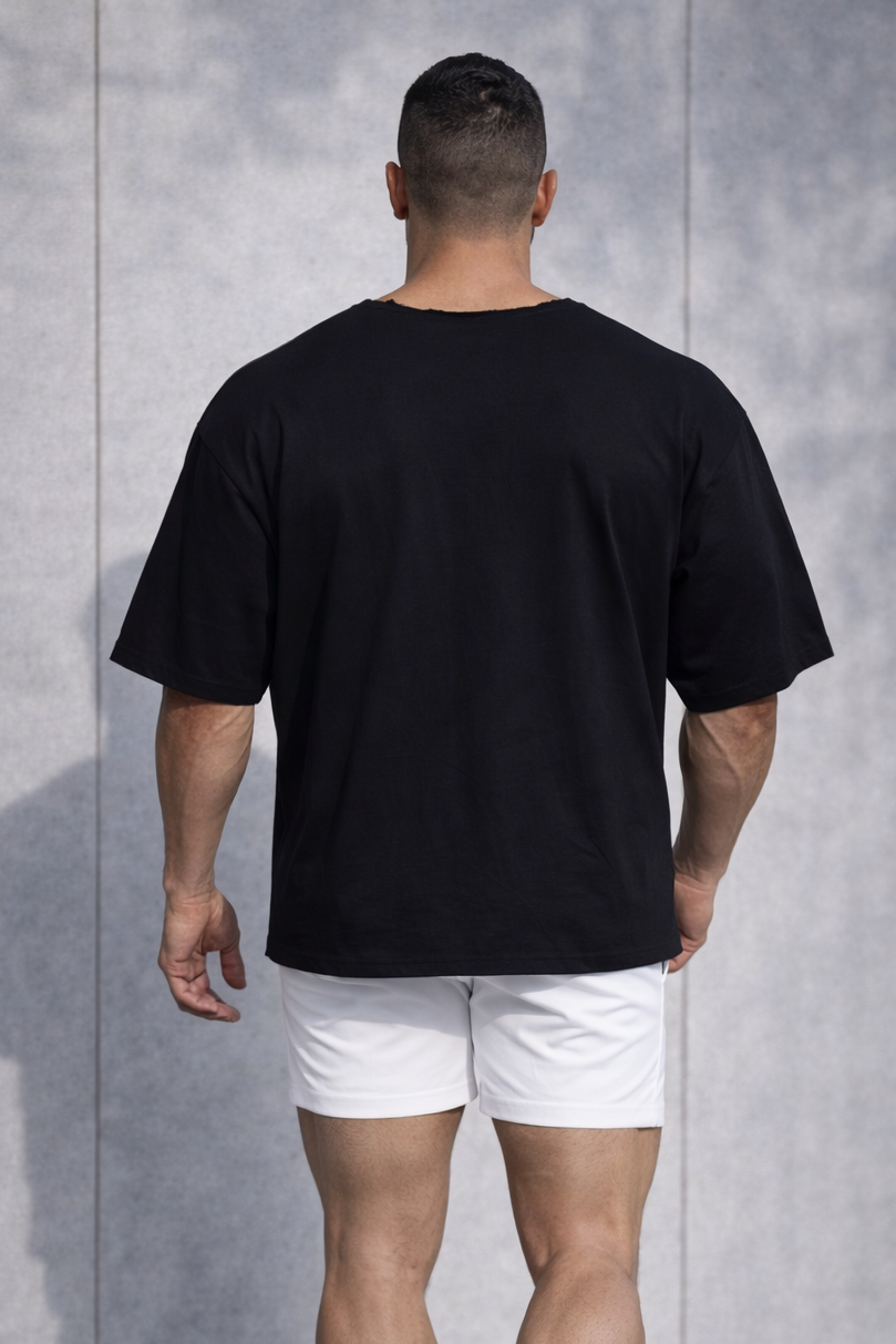 Raw-Cut Boxy Crop Tee - Black