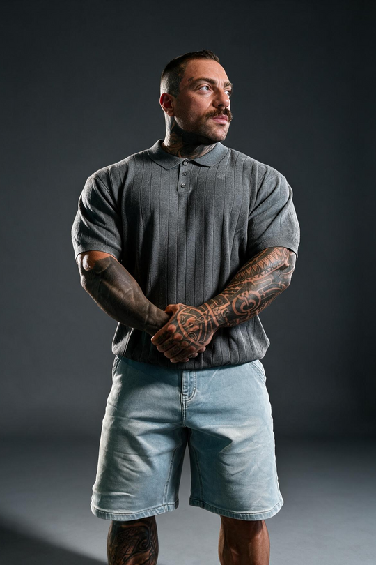 Rib Knit Collared Polo  - Storm Gray