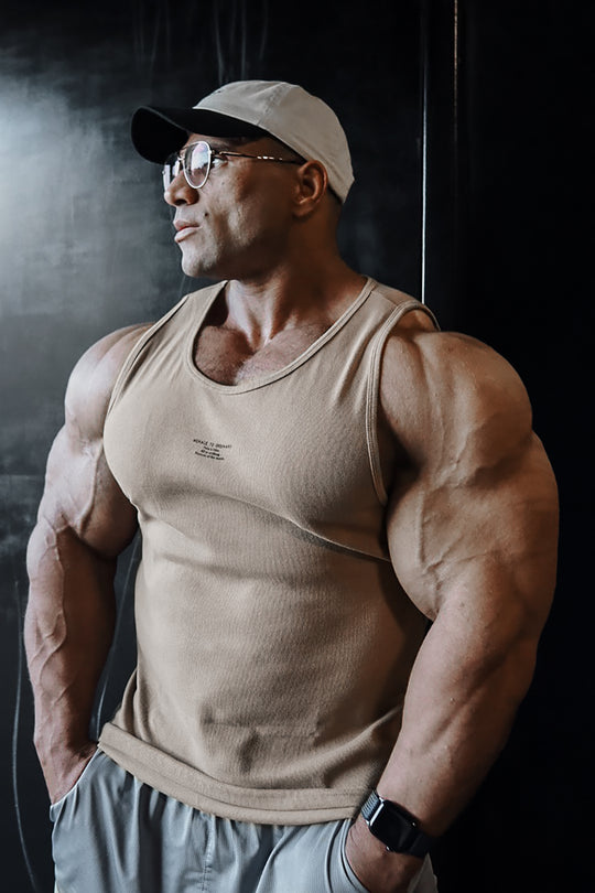 Ribbed Muscle Tank Top - Khaki