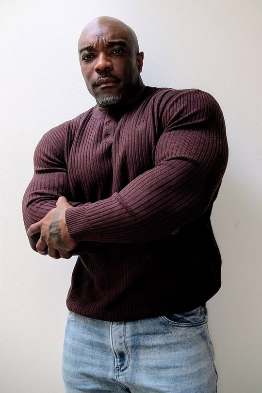 Classic Henley Sweater  - Brown