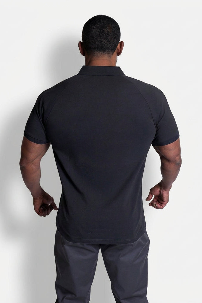 Premium Muscle-Fit Polo Tee w/ Zipper - Black