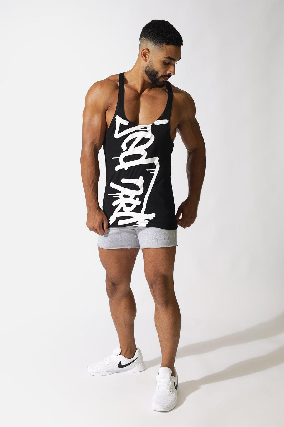 Classic Bodybuilding Racerback Stringer - Black w/ Logo - Jed North